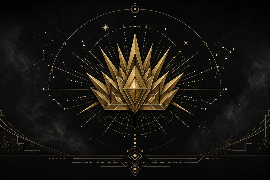 Claude Opus 4.6: gouden art-deco kroon op zwart